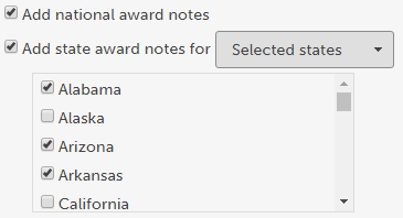 Award notes options