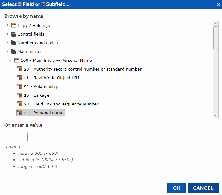 Field/subfield selector